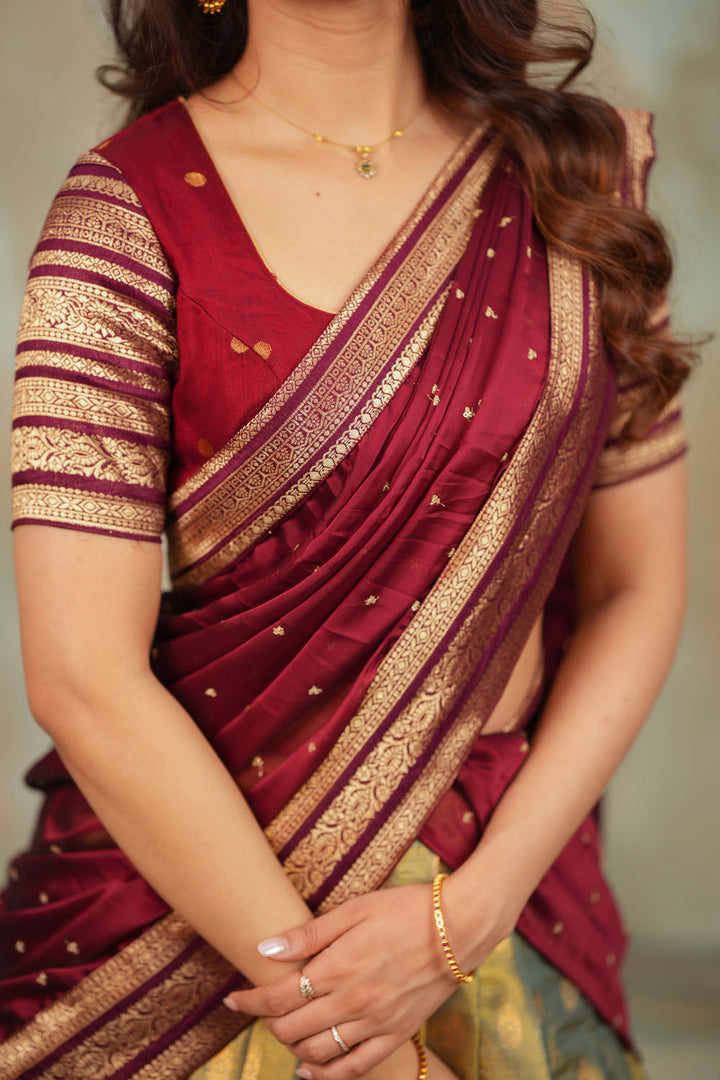 Mayuri Mint Green with Maroon Halfsaree (Set of 3) | SHOBITAM