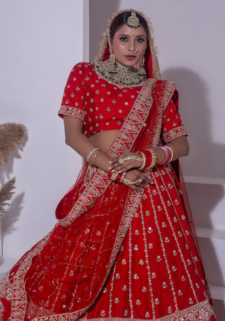 Bright Red Lehenga with double dupattas, Customizable, Made to Order