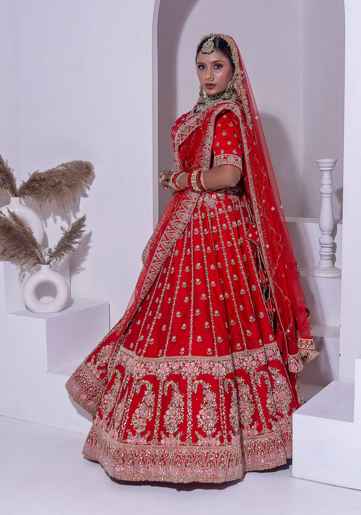 Bright Red Lehenga with double dupattas, Customizable, Made to Order