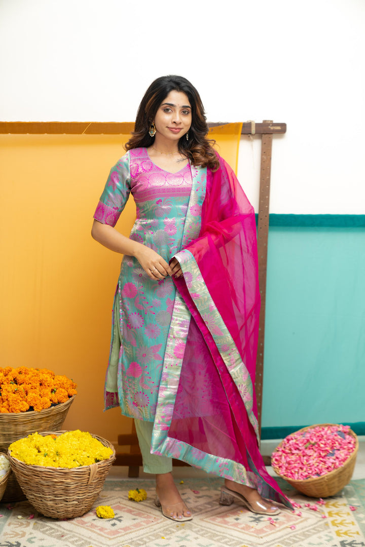 Varuni Pink & Blue Kurti Set | Made To Order