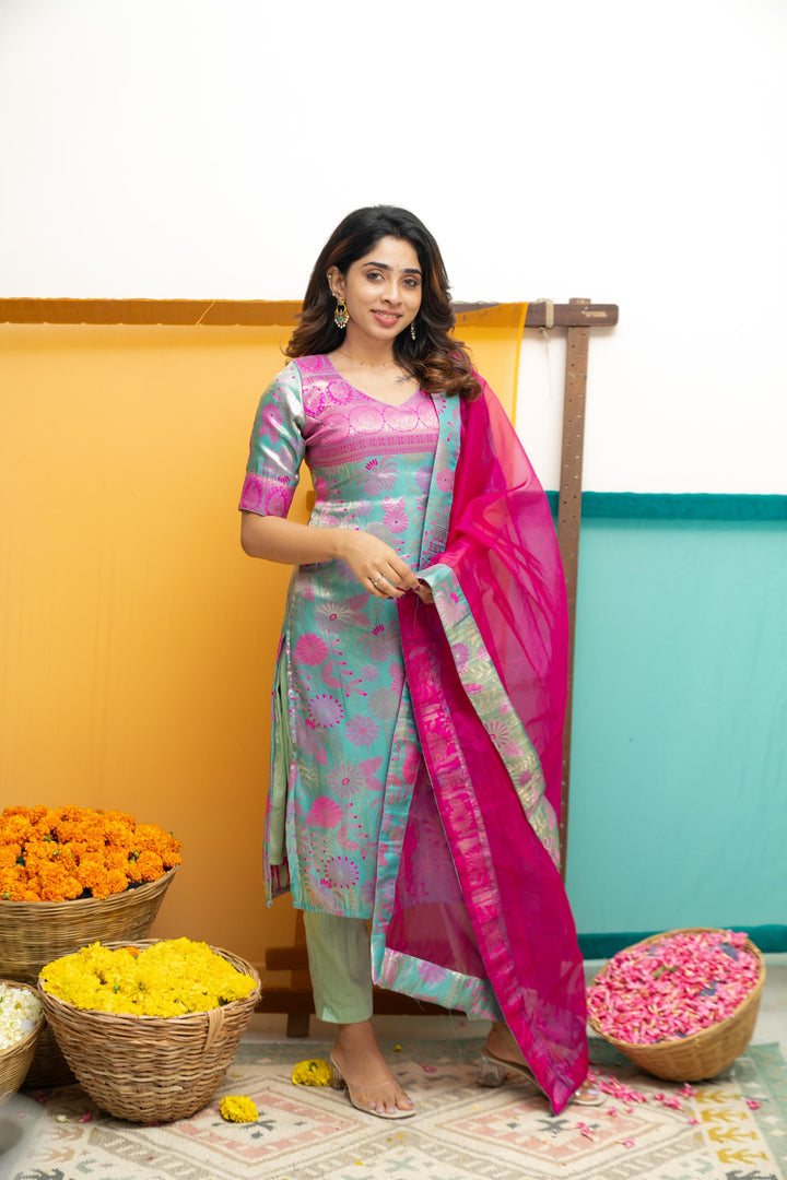Varuni Pink & Blue Kurti Set | Made To Order
