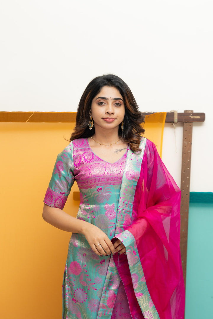 Varuni Pink & Blue Kurti Set | Made To Order