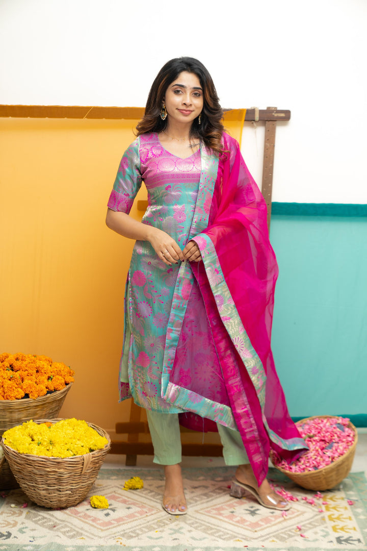 Varuni Pink & Blue Kurti Set | Made To Order