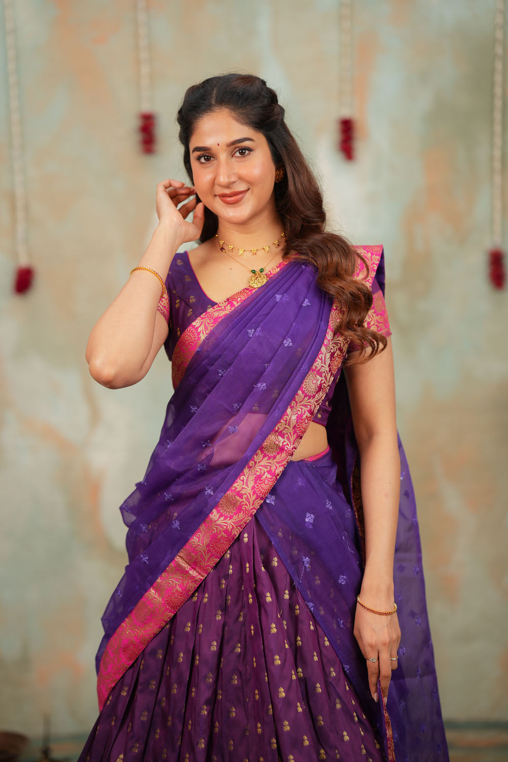 Nalini Violet Halfsaree (Set of 3) | SHOBITAM
