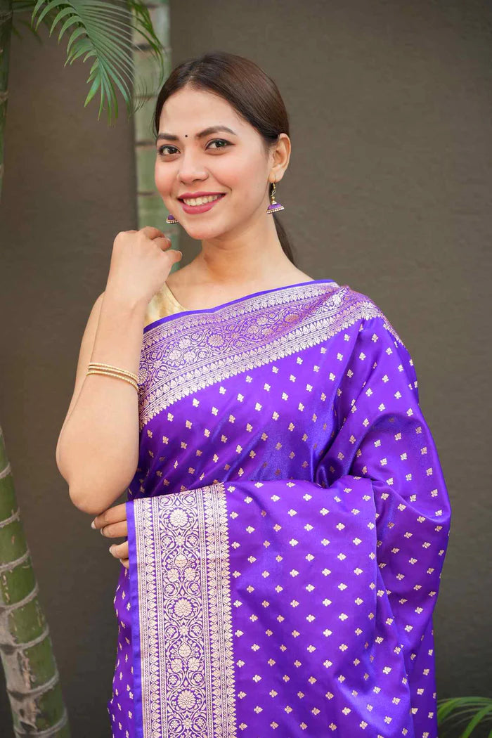 Purple Banarasi Mashru with Rich Pallu, Zari Border & Handloom Wrap Ready To Wear Saree | SILK MARK CERTIFIED
