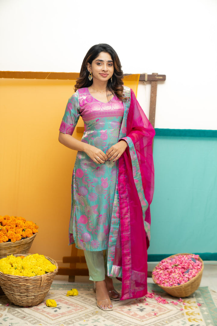 Varuni Pink & Blue Kurti Set | Made To Order