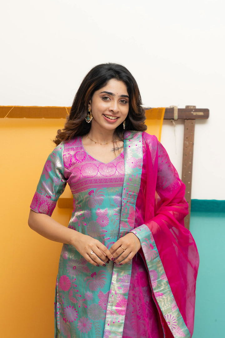 Varuni Pink & Blue Kurti Set | Made To Order