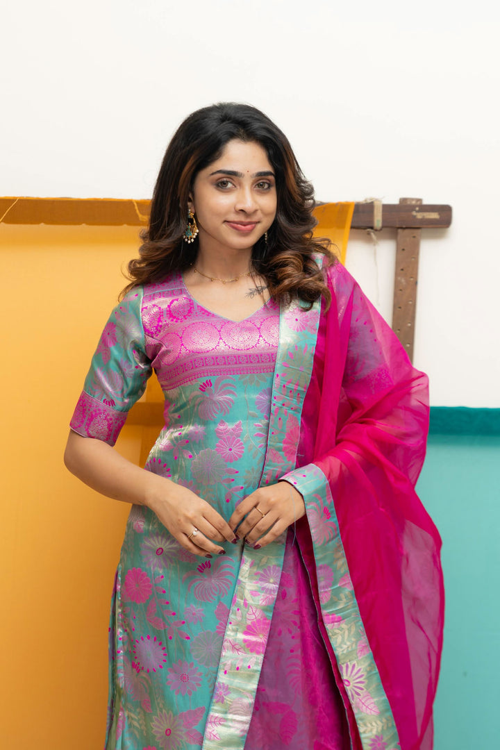 Varuni Pink & Blue Kurti Set | Made To Order