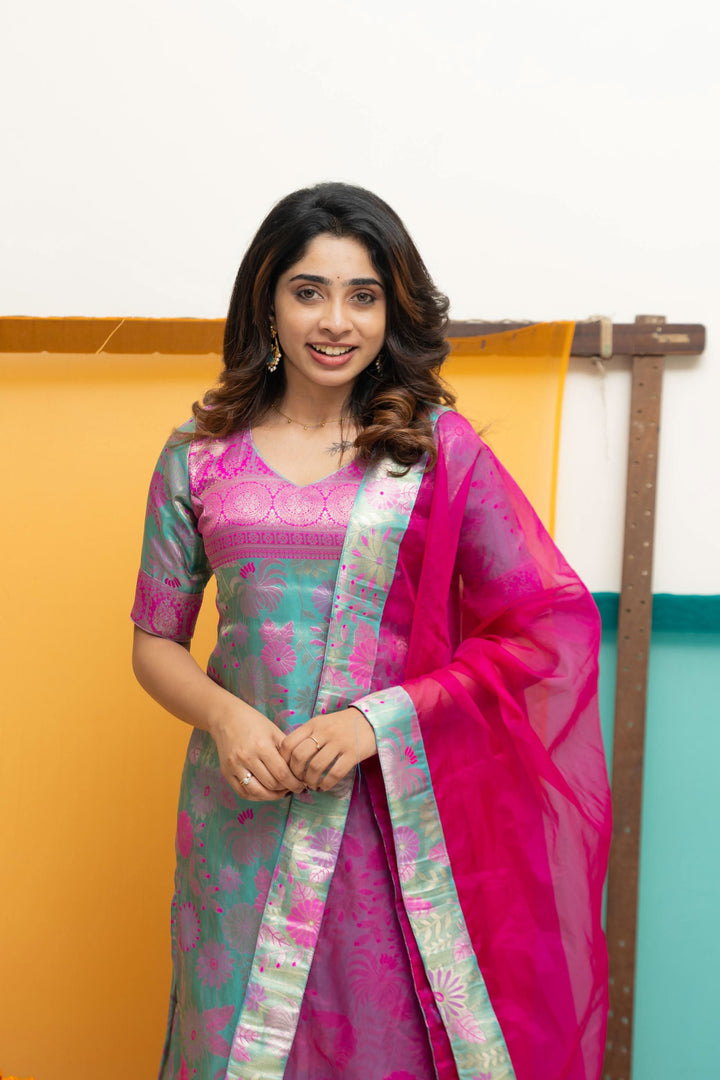 Varuni Pink & Blue Kurti Set | Made To Order