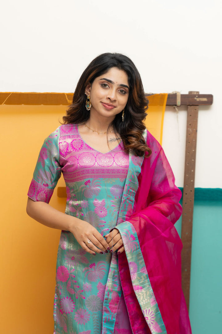 Varuni Pink & Blue Kurti Set | Made To Order