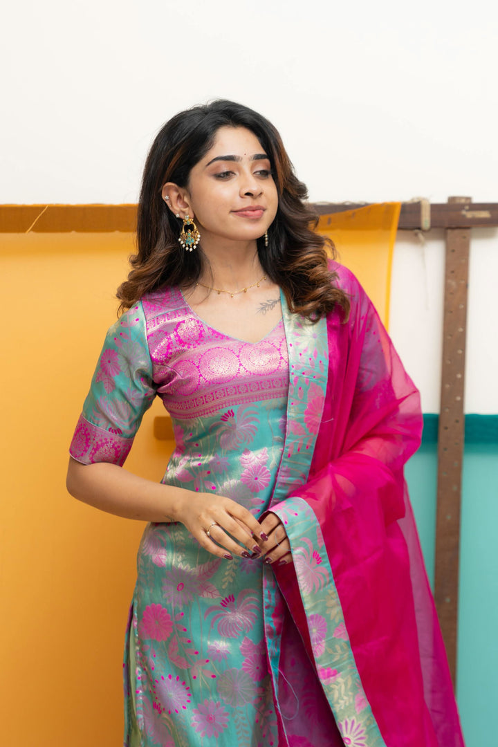 Varuni Pink & Blue Kurti Set | Made To Order