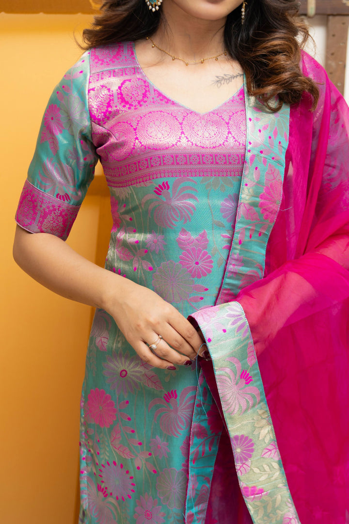 Varuni Pink & Blue Kurti Set | Made To Order