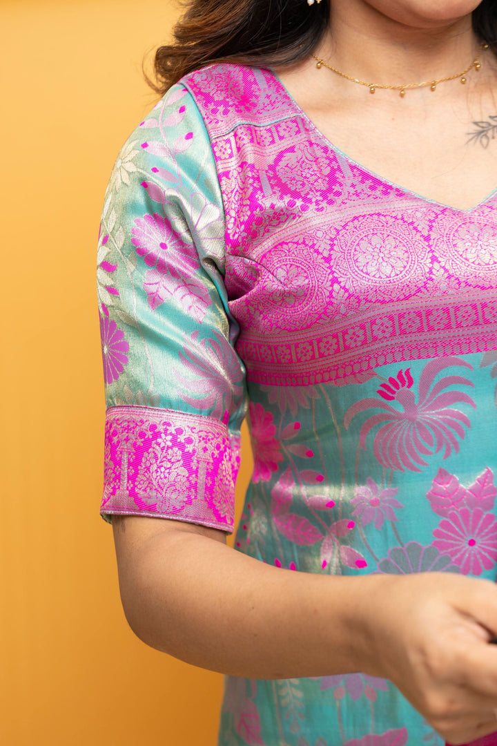Varuni Pink & Blue Kurti Set | Made To Order