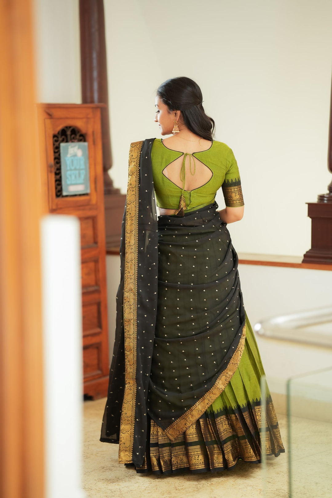 Prisha Olive Green Handwoven Halfsaree | Made to Order | SHOBITAM