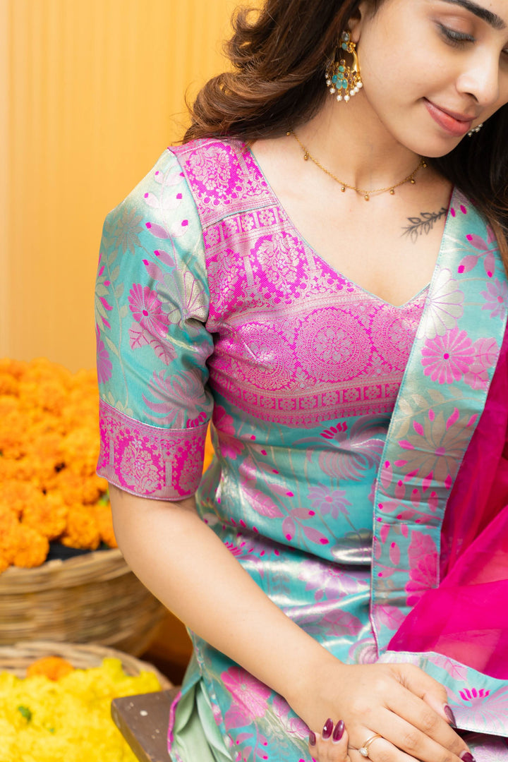 Varuni Pink & Blue Kurti Set | Made To Order