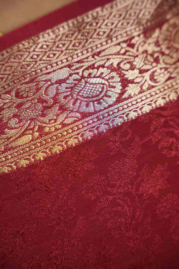 Maroon Viscose Soft Chinon Weaving Pattern Ready To Wear Saree