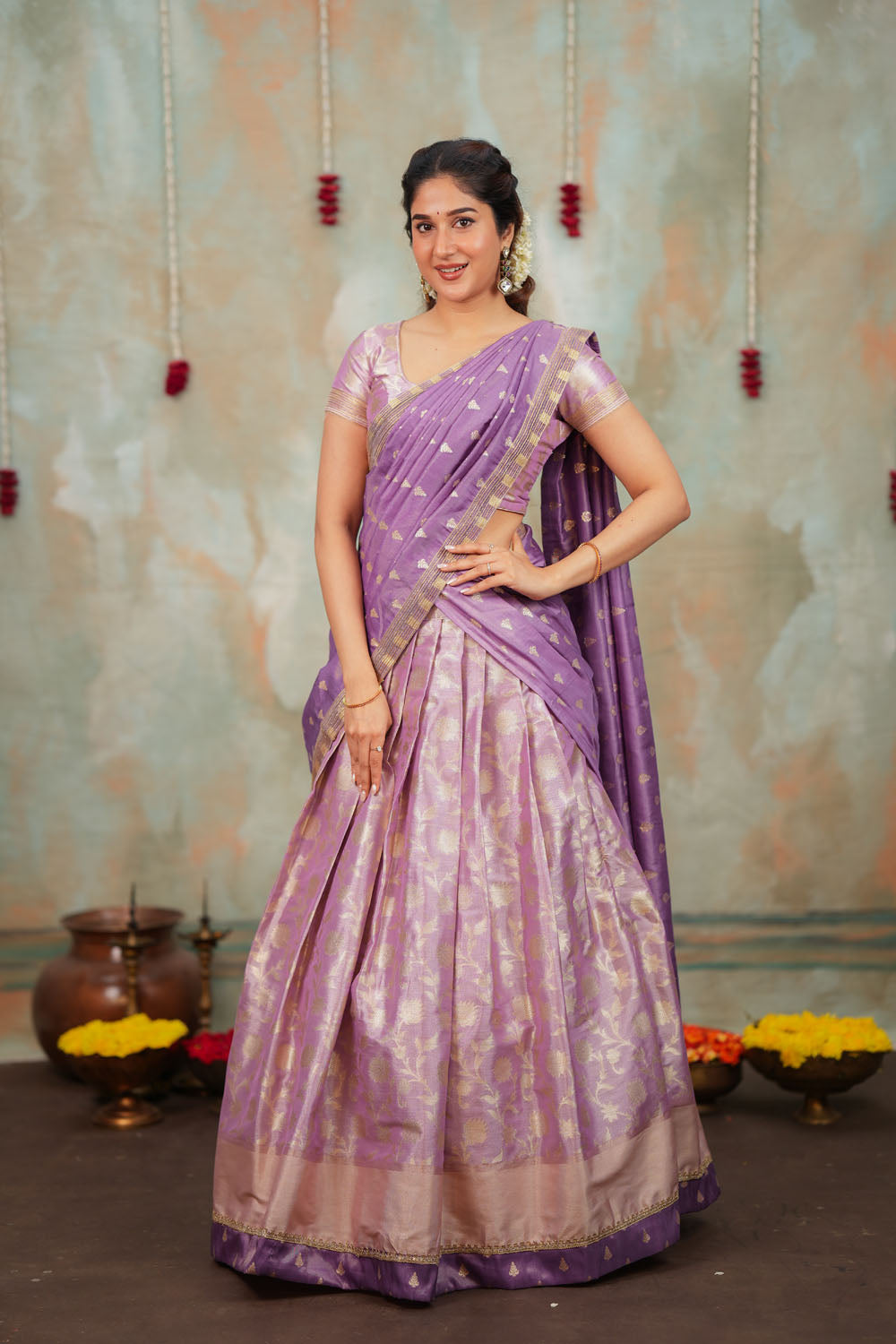 Manju Lavender Halfsaree (Set of 3) | SHOBITAM