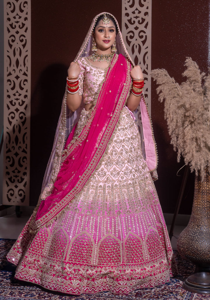 Shades of Dahlia Lehenga with double dupattas, Customizable, Made to Order