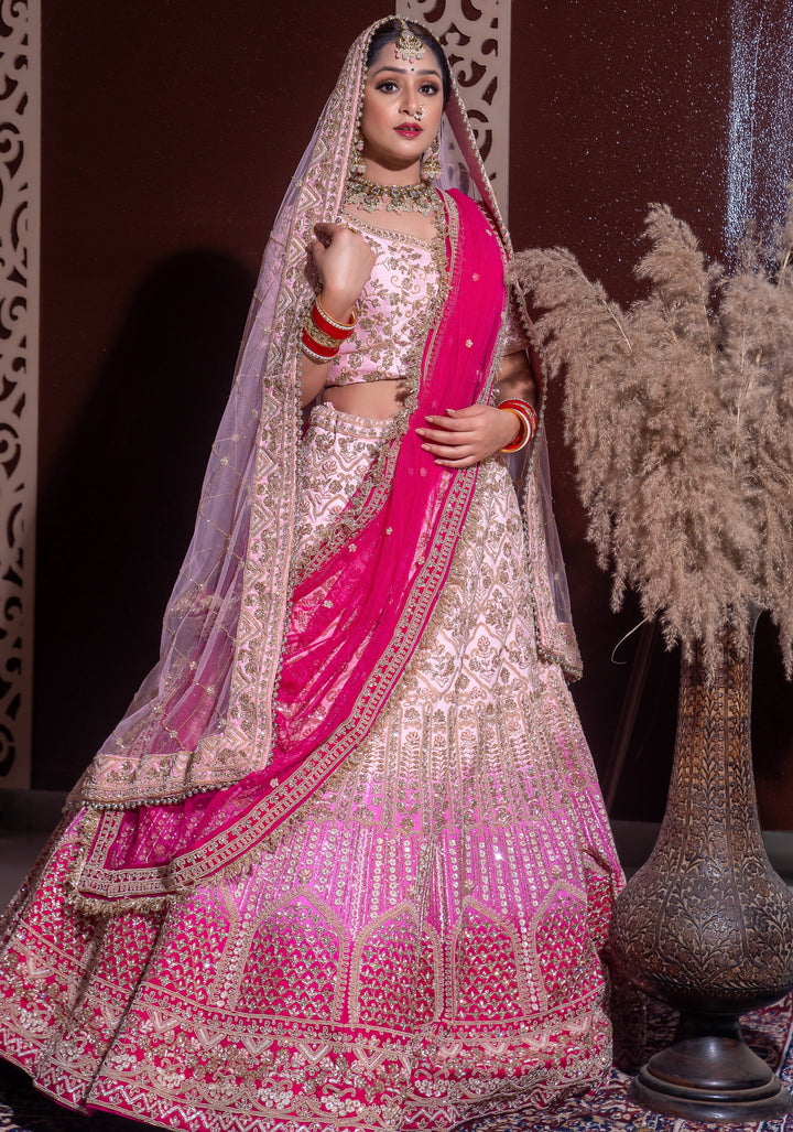 Shades of Dahlia Lehenga with double dupattas, Customizable, Made to Order
