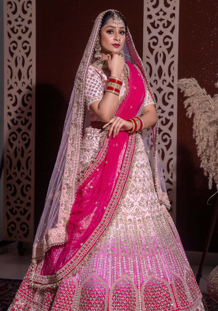Shades of Dahlia Lehenga with double dupattas, Customizable, Made to Order