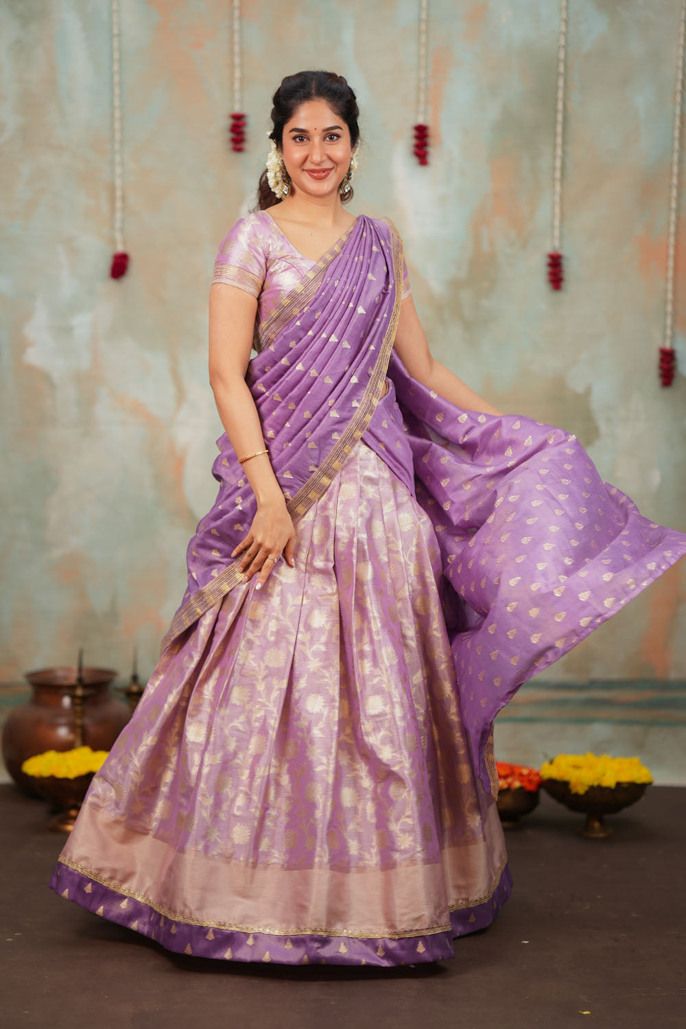 Manju Lavender Halfsaree (Set of 3) | SHOBITAM