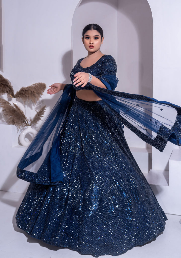 Midnight Blue Embellished Lehenga Set, Customizable, Made to Order