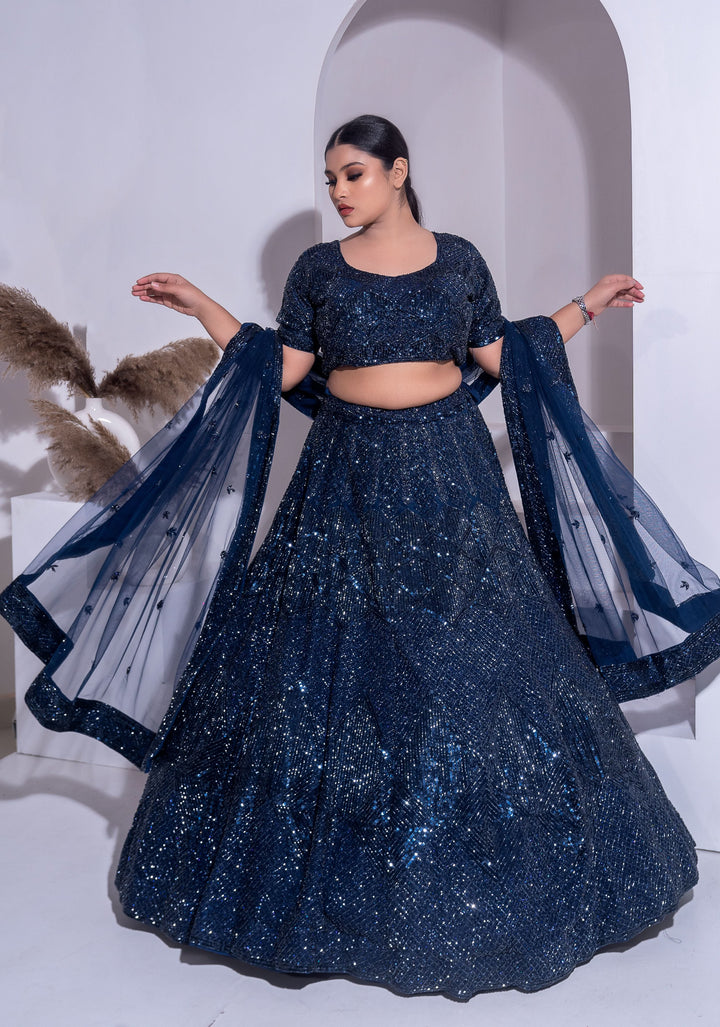 Midnight Blue Embellished Lehenga Set, Customizable, Made to Order