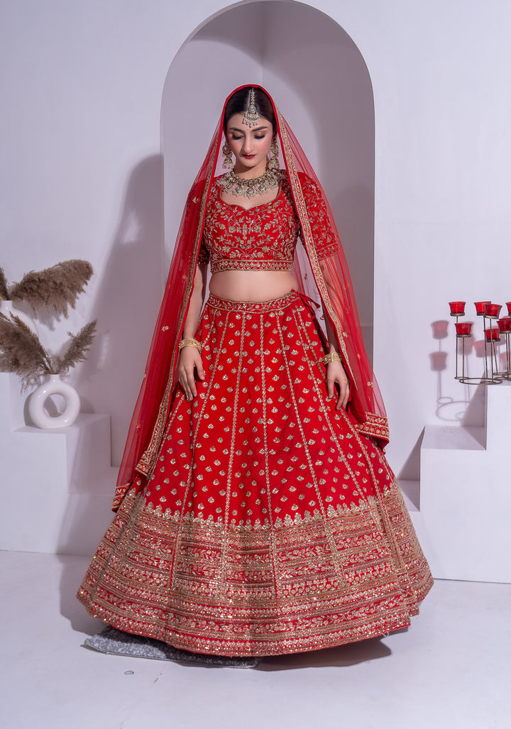 Red Embroidered Bridal Lehenga, Customizable, Made to Order