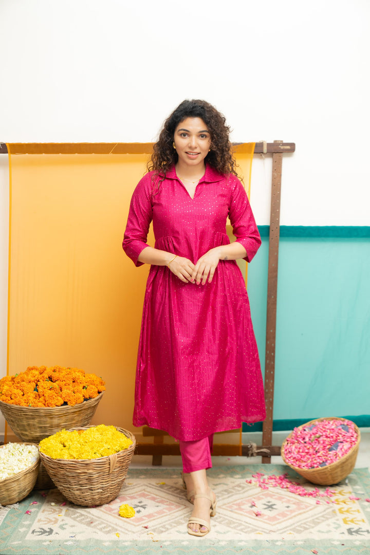 Teju Pink Kurti Set | Shobitam Custom Gowns | Made To Order