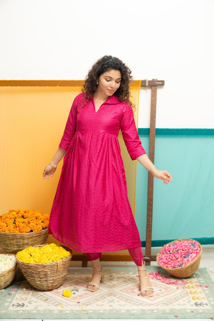 Teju Pink Kurti Set | Shobitam Custom Gowns | Made To Order