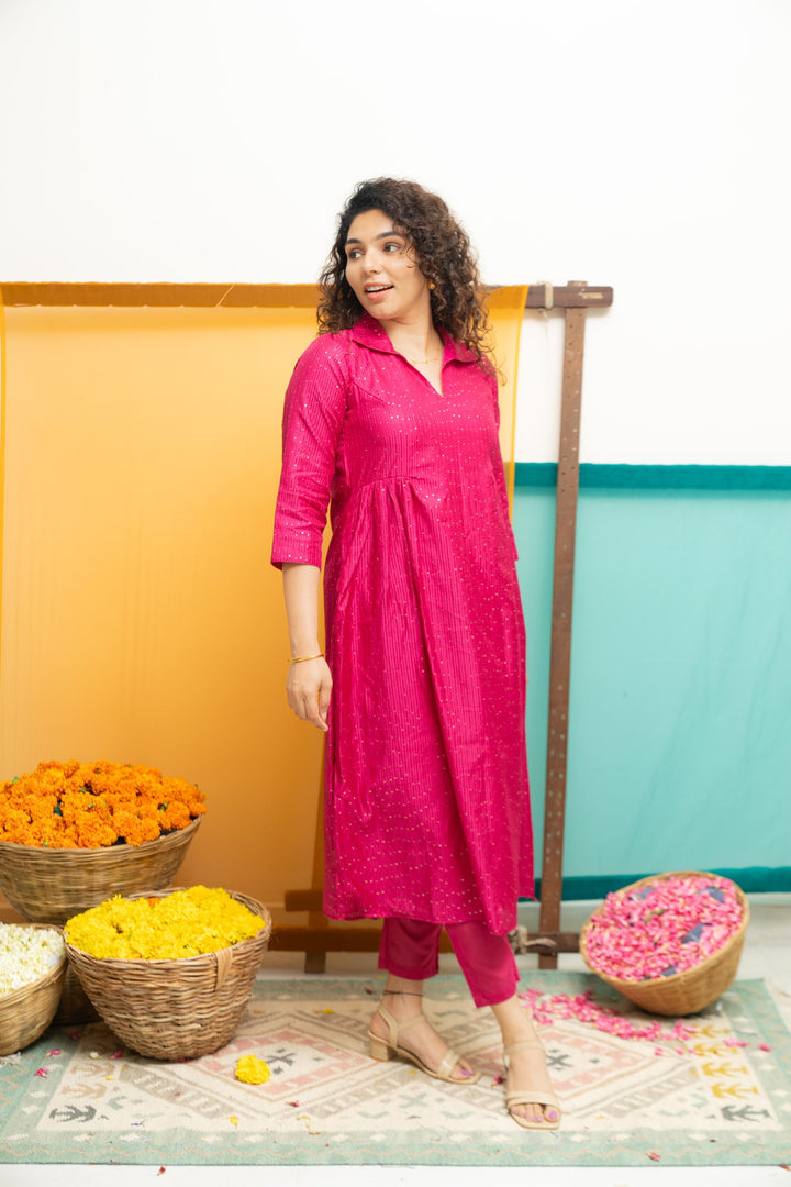 Teju Pink Kurti Set | Shobitam Custom Gowns | Made To Order