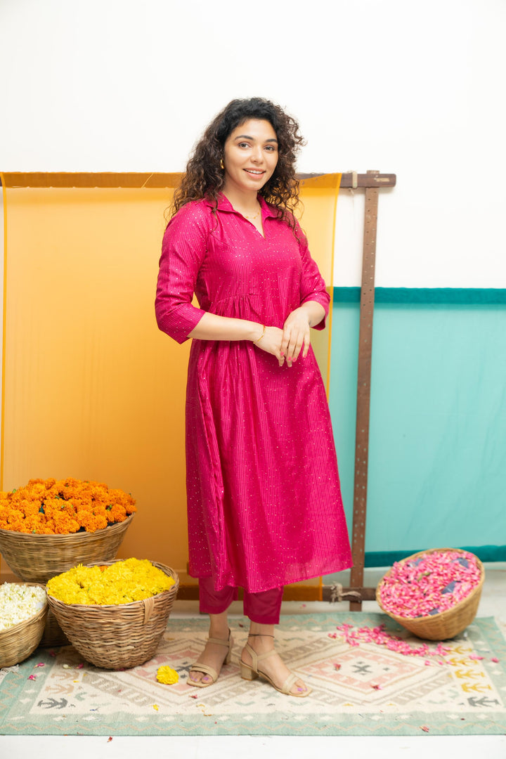 Teju Pink Kurti Set | Shobitam Custom Gowns | Made To Order