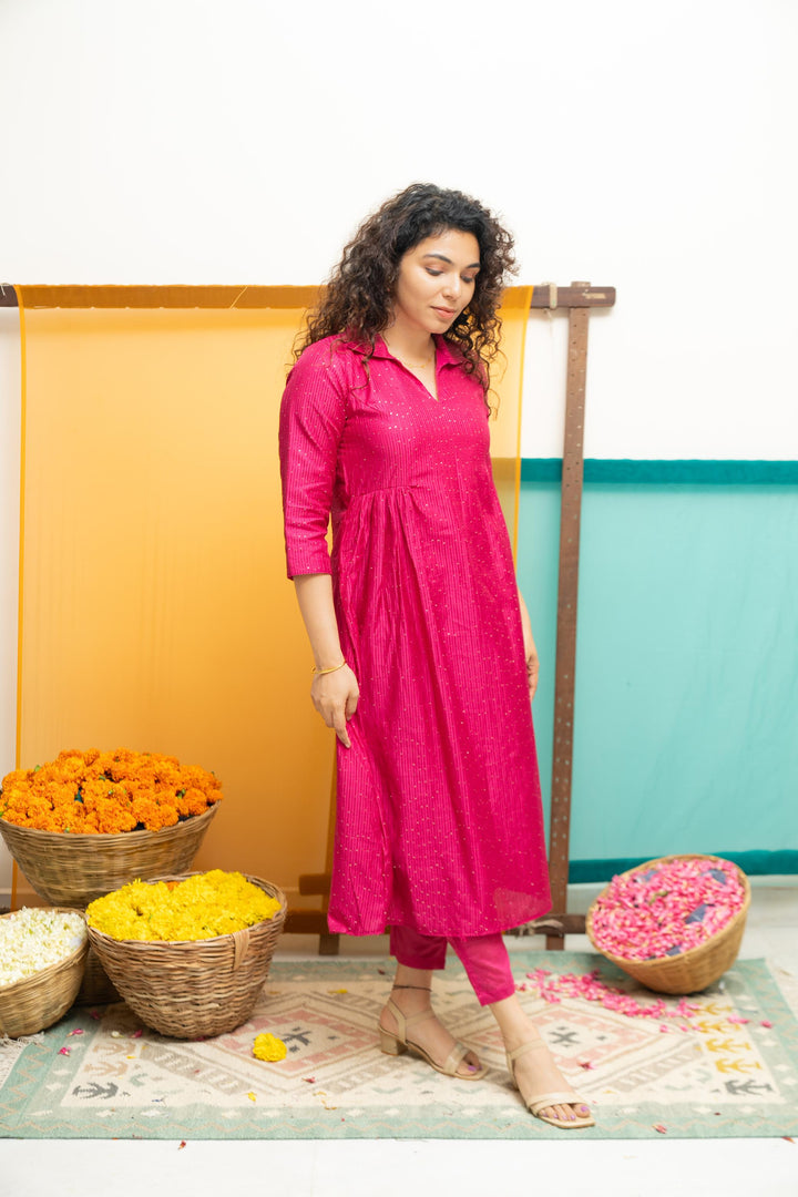 Teju Pink Kurti Set | Shobitam Custom Gowns | Made To Order