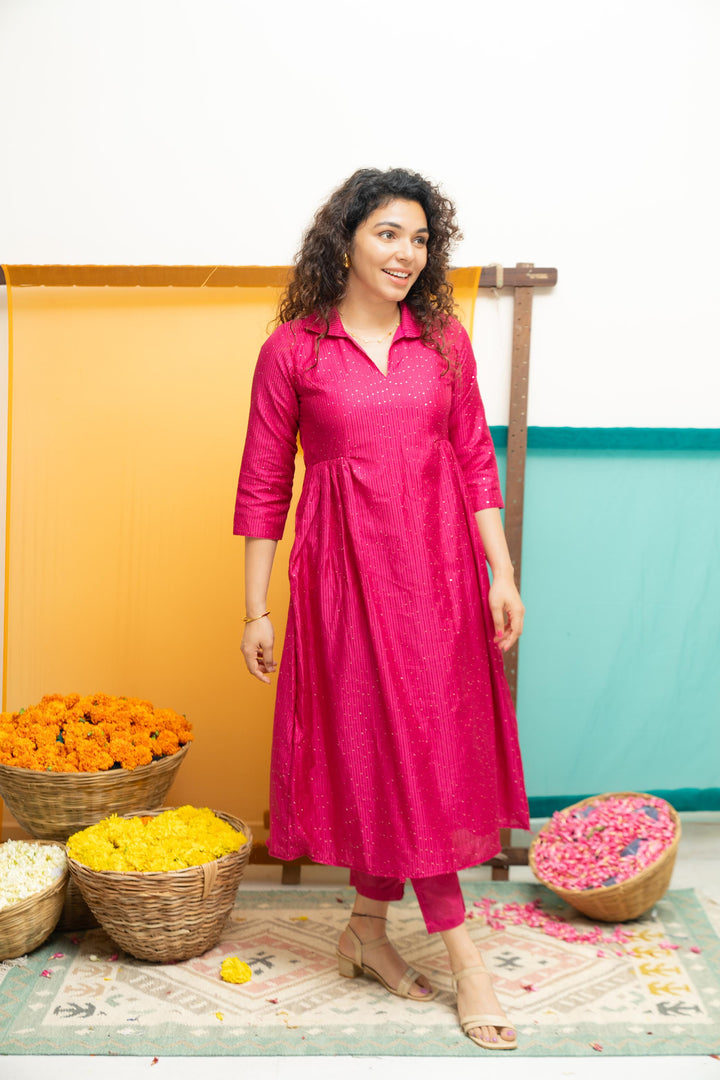 Teju Pink Kurti Set | Shobitam Custom Gowns | Made To Order