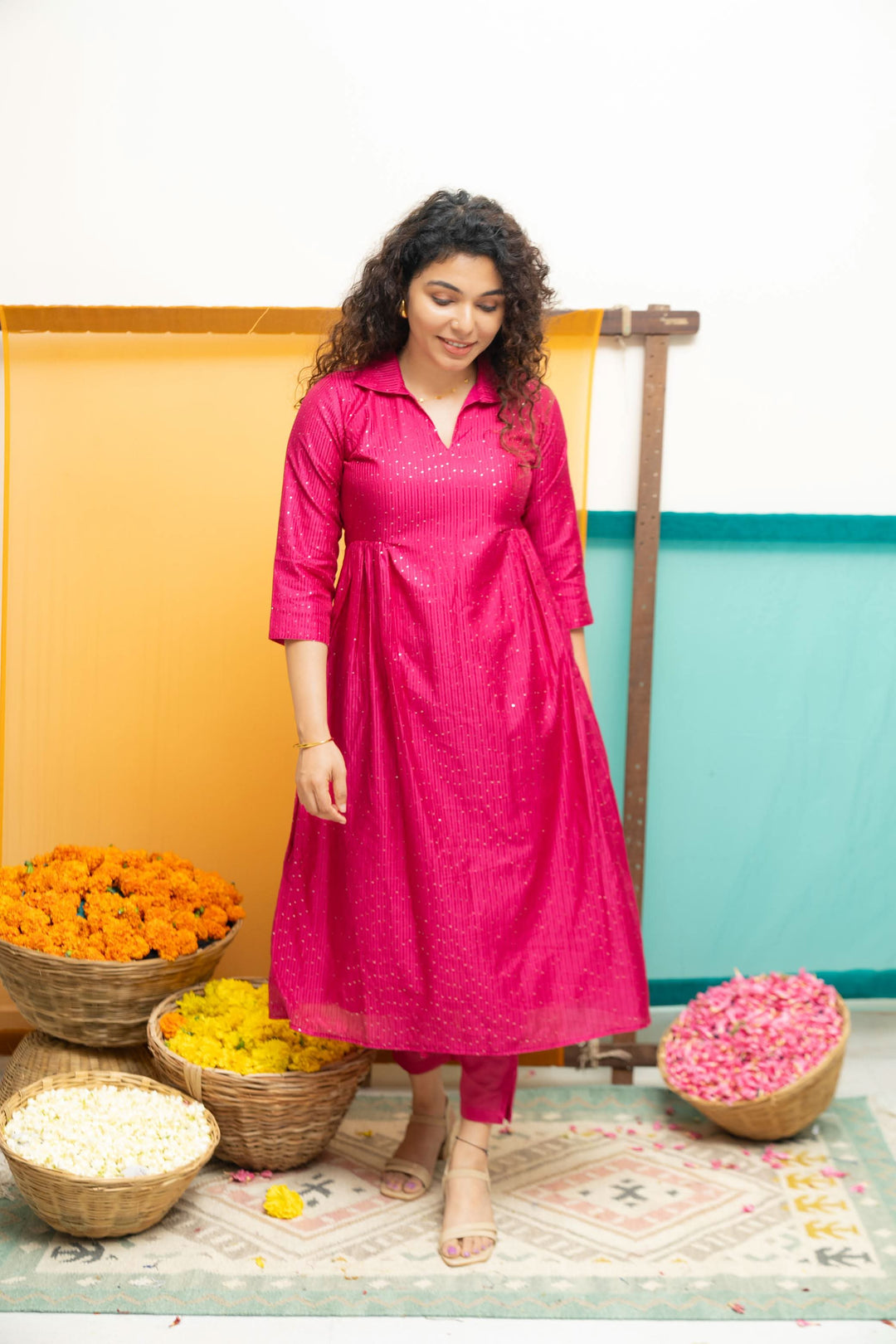 Teju Pink Kurti Set | Shobitam Custom Gowns | Made To Order