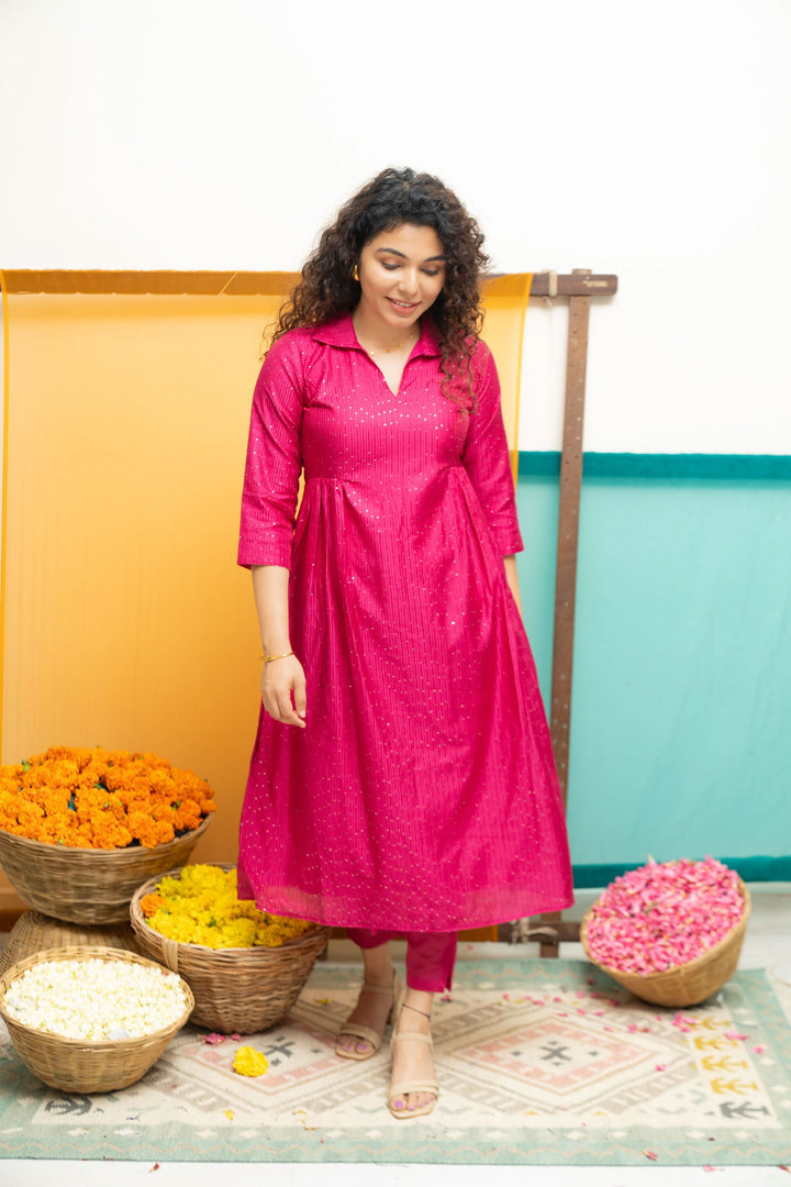 Teju Pink Kurti Set | Shobitam Custom Gowns | Made To Order