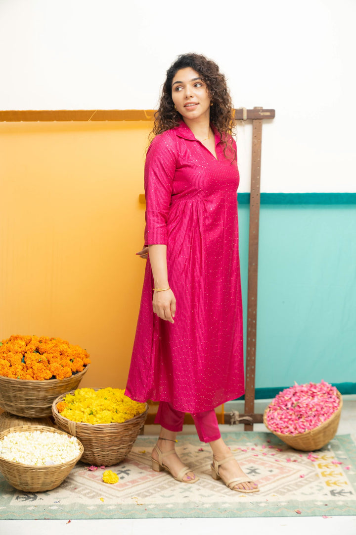 Teju Pink Kurti Set | Shobitam Custom Gowns | Made To Order