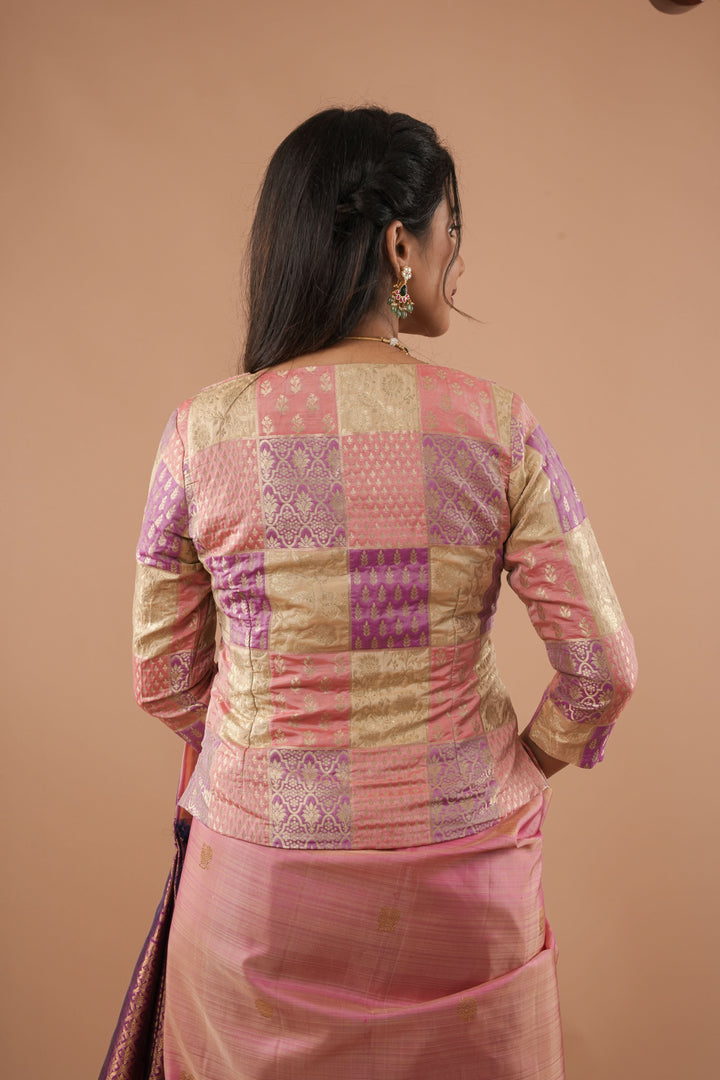 Jacket Style Pastel Multicolor Blouse/Crop Top For saree, Customizable, Made to Order