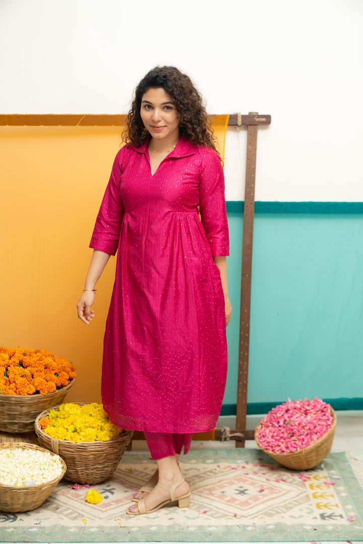 Teju Pink Kurti Set | Shobitam Custom Gowns | Made To Order
