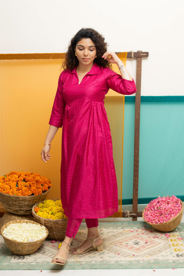 Teju Pink Kurti Set | Shobitam Custom Gowns | Made To Order