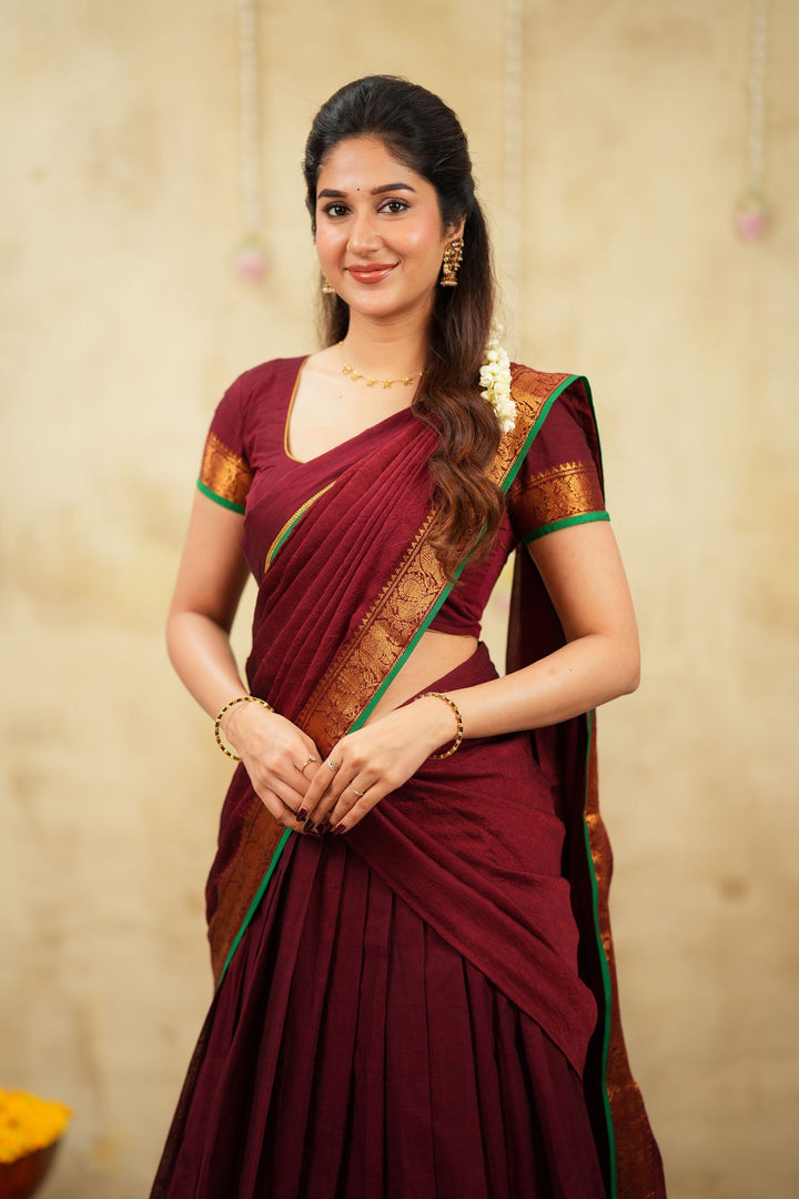 Riddhi Maroon Halfsaree (Set of 3 ) | SHOBITAM