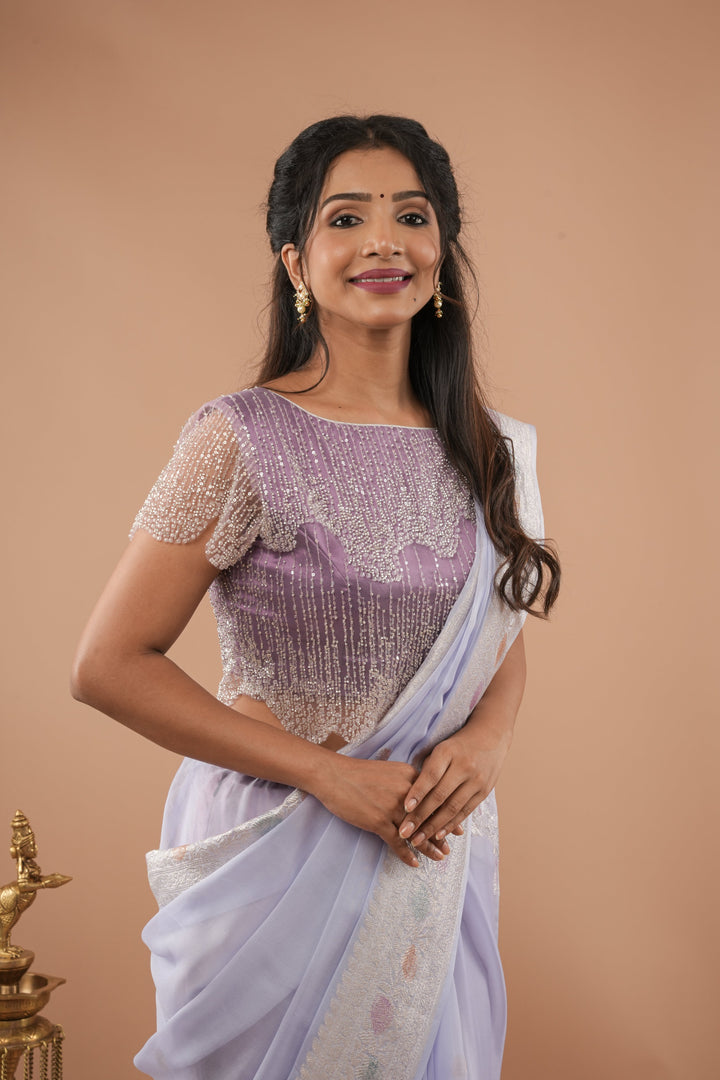 Stylish Lilac layered cutdana scalloped blouse / croptop, Customizable, Made to order