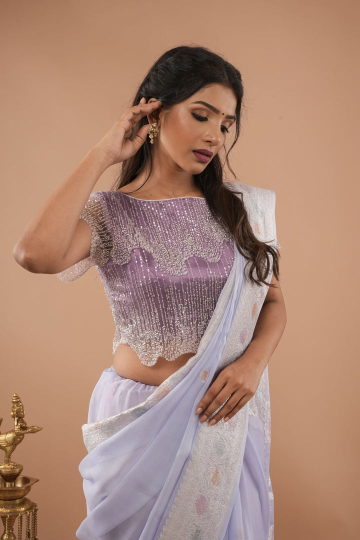 Stylish Lilac layered cutdana scalloped blouse / croptop, Customizable, Made to order