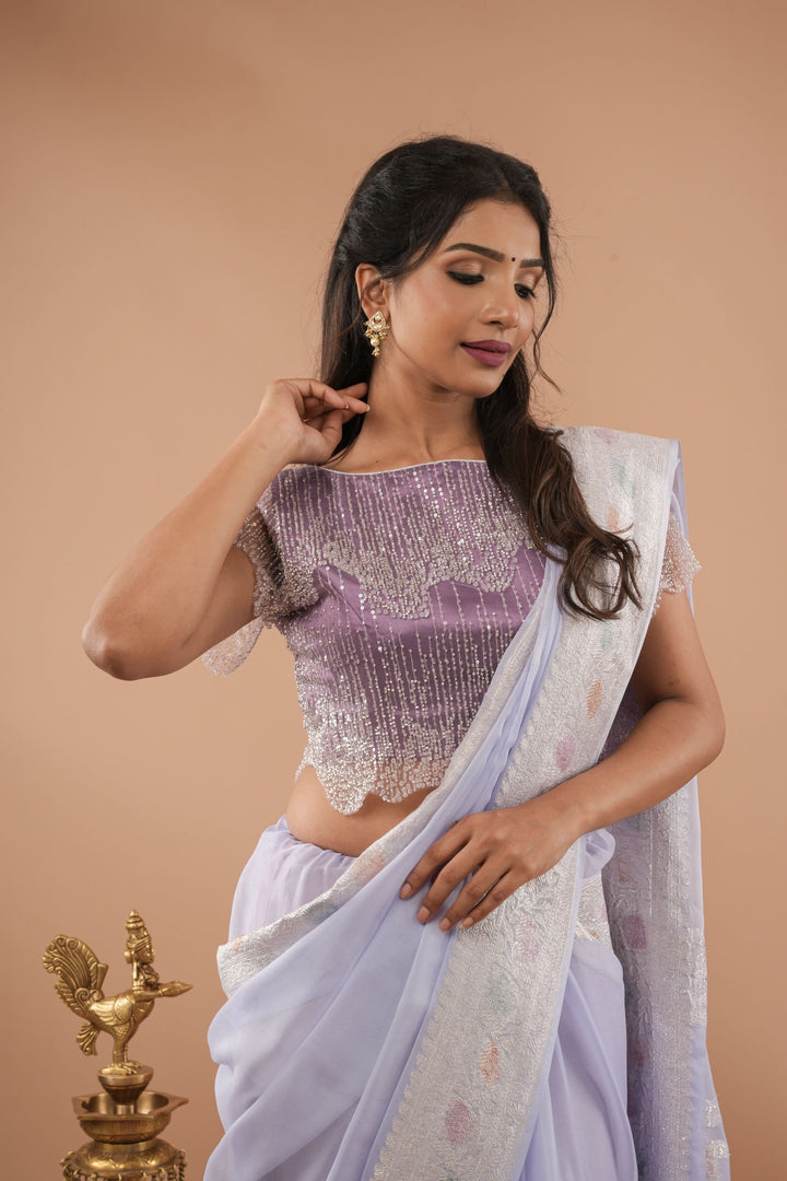 Stylish Lilac layered cutdana scalloped blouse / croptop, Customizable, Made to order