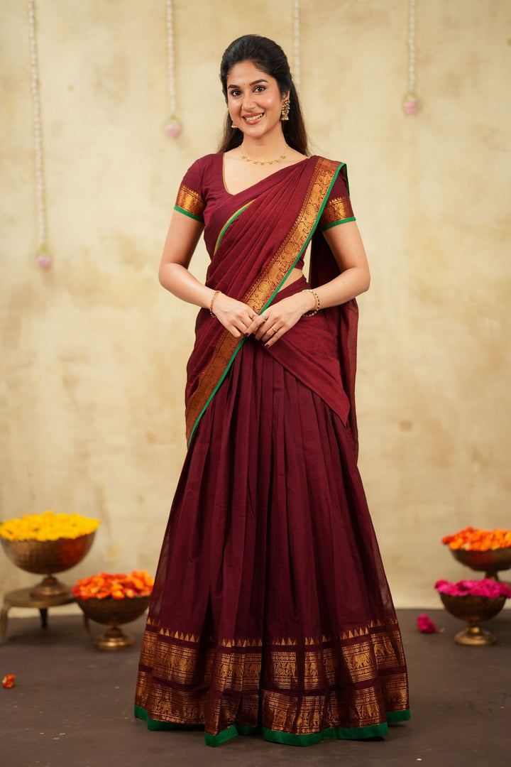 Riddhi Maroon Halfsaree (Set of 3 ) | SHOBITAM
