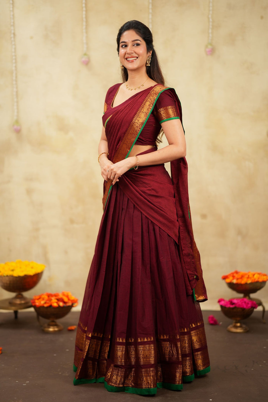 Riddhi Maroon Halfsaree (Set of 3 ) | SHOBITAM