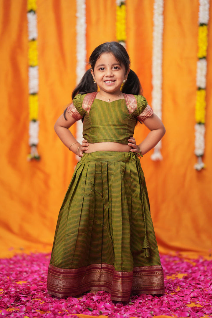 Abiradhi Green Handloom Top & Skirt Mini | Made to Order | SHOBITAM