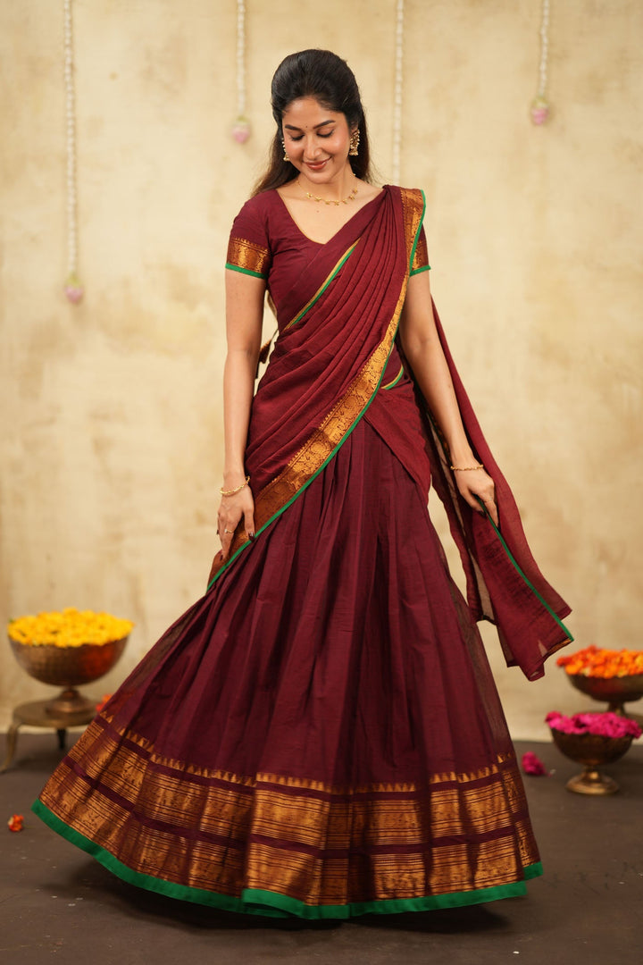 Riddhi Maroon Halfsaree (Set of 3 ) | SHOBITAM