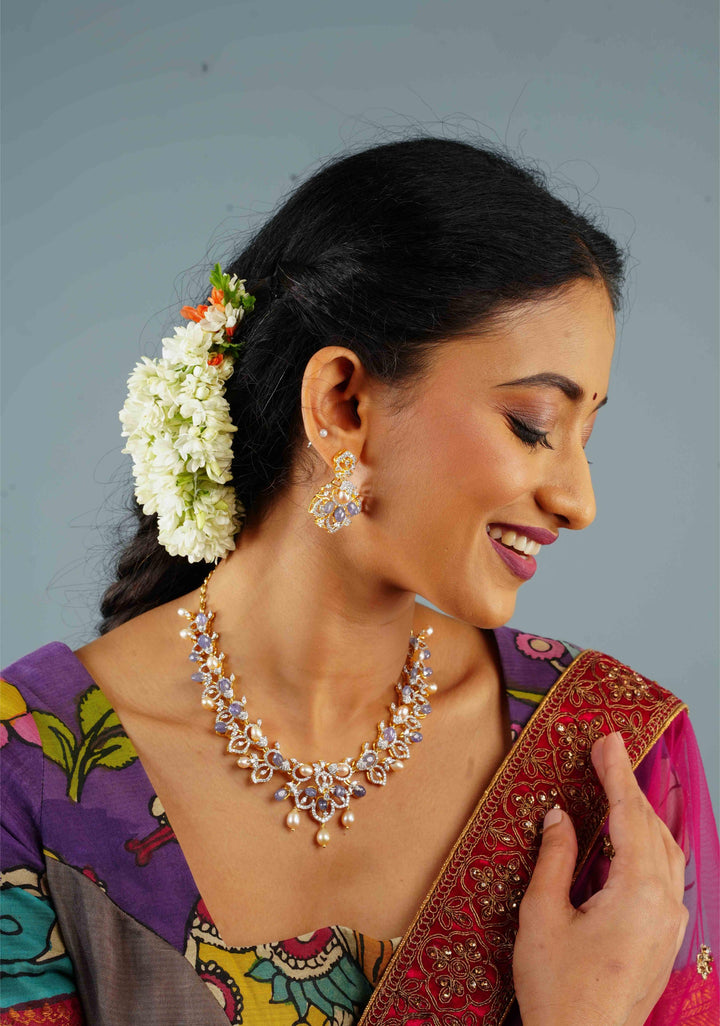 92.5 Silver 24 Ct Gold plated Lilac Dreams Diamond Look Necklace Set