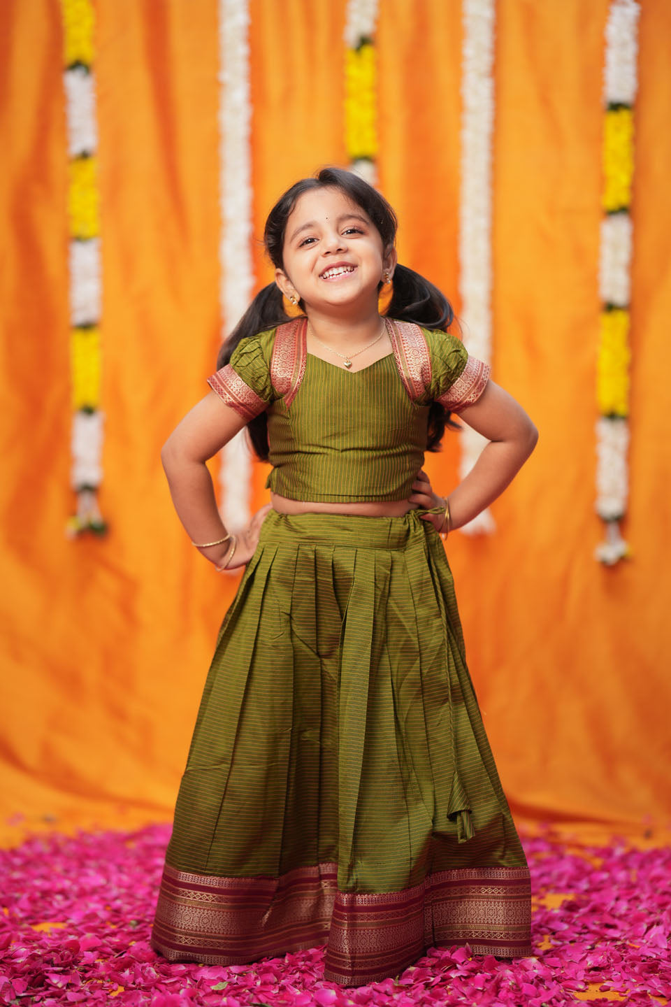 Abiradhi Green Handloom Top & Skirt Mini | Made to Order | SHOBITAM